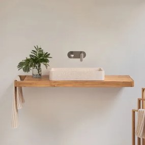 Zestaw Mebli Łazienkowych 130x45 Cm Wiszący Z Drewna Tekowego Neill Drewno Tekowe & Prostokątny Biały Cement 60x30 Cm - Sklum