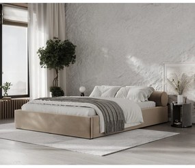 Jasnobrązowe tapicerowane łóżko dwuosobowe ze schowkiem ze stelażem 180x200 cm Solvo – Maison de Rêve