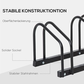 HOMCOM Stojak na 4 rowery Trwały i odporny na warunki atmosferyczne Montaż na ścianie lub podłodze Stal Srebrny 110x33x27cm | Aosom PL