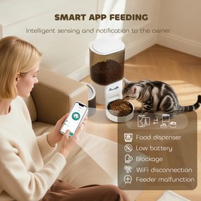 PawHut Automatyczny dozownik karmy 3 L i poidełko 2,5 L dla małych psów i kotów Biały