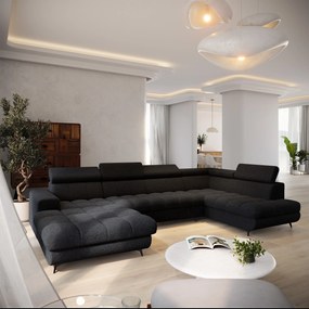 Masseno Narożnik CORENO z funkcją spania i pojemnikiem na pościel Narozniki U, Rozkładana sofa - Czarny, QUELLE 100
