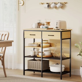 HOMCOM Komoda, komoda z 2 szufladami i 3 otwartymi półkami, szafka kuchenna do kuchni, salonu 90 x 40 x 91 cm, drewno naturalne