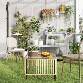 Outsunny Stół ogrodowy Polyrattan, 65 x 65 x 43 cm, odporny na warunki atmosferyczne kwadratowy z blatem ze szkła kolor naturalny