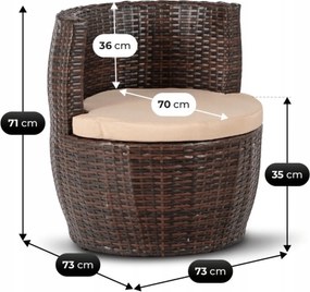 Zestaw mebli balkonowych technorattan Calimera składany - 2 fotele i stolik, brązowy