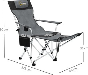 Outsunny Zestaw 2 krzeseł kempingowych składanych fotel wędkarski z odpinanym podnóżkiem uchwyt na napój nośność 120 kg Szary | Aosom PL