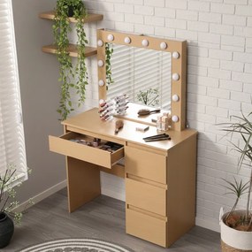 Toaletka z lustrem, oświetleniem i szufladami Claris DT07, dąb