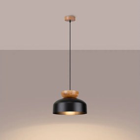 Lampy wiszące skandynawski Zeleron, drewno/stal - 1 źródło światła 3000K - L.29.5 x H.130 cm - czarny/naturalne drewno