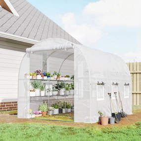 Outsunny Szklarnia foliowa 2,7 x 2 x 2 m z półkami, rolowanymi drzwiami, 6 oknami, wspornikami | Aosom PL