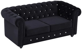 Kanapa 2 osobowa z czarnego weluru z guzikami w kształcie kryształków - CHESTERFIELD