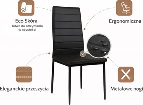 Zestaw 4 krzeseł Faro do jadalni z czarnej eko skóry – nowoczesne, metalowe nogi