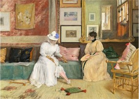 Obraz na szkle - William Merritt Chase, A Friendly Call, reprodukcje (70x50 cm)