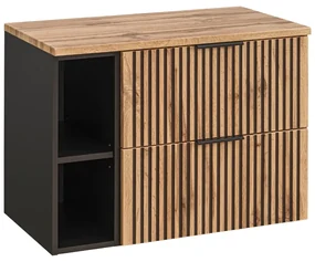 Szafka pod umywalkę nablatową XILO BLACK WOTAN 82 czarna/dąb + regał - zestaw 80 cm z blatem COMAD