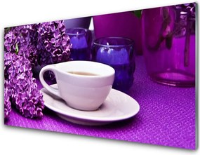 Panel Szklany do Kuchni Poranna Kawa Wśród Kwiatów