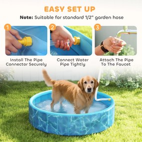 PawHut Składany Basen dla Psów z Fontanną i Poduszką Wodną Ø120 x 30 cm Niebieski