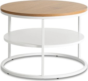 Stolik skandynawski Best 70 cm, okrągły, z półką, do salonu, dąb/biały