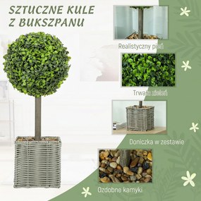 HOMCOM 2-szt. zestaw sztucznych roślin, odporne na UV sztuczne drzewka w doniczce, odpowiednie do wnętrz i na zewnątrz, tworzywo sztuczne, cement, zielony