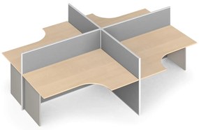 Zestaw parawanów biurowych ze stołem ergonomicznym PRIMO, tekstylny, 4 miejsca, brzoza