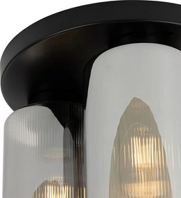 Lampa sufitowa w stylu art deco czarna z dymionym szkłem 3-światłowa - Laura