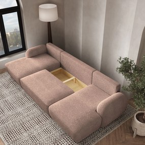 Masseno Narożnik SAVONA z funkcją spania i pojemnikiem na pościel Narozniki U, Rozkładana sofa - Pudrowy róż, NOW OR NEVER 61