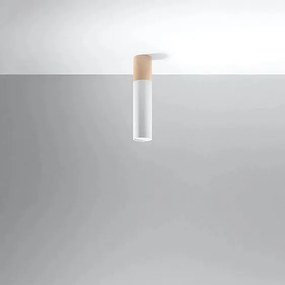 Plafony Nowoczesny Pablo, Stal/Drewno - 1 Źródło - L.6 X H.30 Cm - Naturalne Drewno/Biały