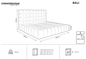 Szare tapicerowane łóżko dwuosobowe ze schowkiem i stelażem 200x200 cm Bali – Cosmopolitan Design