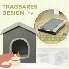PawHut Domek dla Kotów z Poduszką Dwudrzwiowa Kocia Chata Szary | Aosom PL