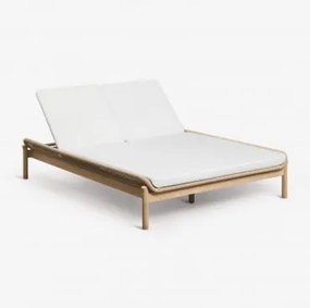 Podwójna Leżanka Rozkładana Z Drewna Akacjowego I Plecionej Liny Karvia Jasny Akacjowy Brąz & Tkaniny Biała - Sklum