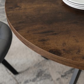 Zestaw Stół Okrągły Rozkładany LUKAS 100-250 cm Dąb Rustykalny/Czarny i 4 Krzesła Tapicerowane RICK Szare Welurowe Nowoczesne