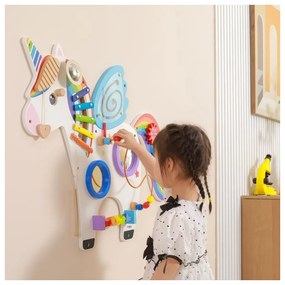 Viga drewniana tablica sensoryczna manipulacyjna jednorożec certyfikat fsc montessori