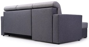 Sofa narożna z pojemnikiem na pościel i poduszkami dekoracyjnymi, fioletowo - szara, Marco