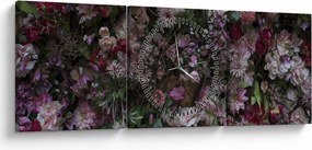 Obraz - Ściana kwiatowa (z zegarem) (90x30 cm)