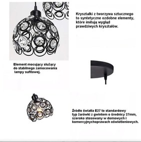 Lampa sufitowa z ażurowymi kloszami kryształkami wisząca AT10-3SZ-Black