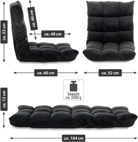 Czarny fotel podłogowy Relax Lounger, welur, 5 pozycji