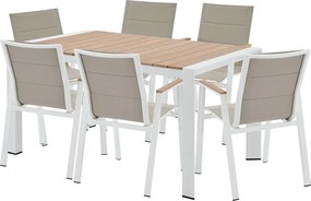 Aluminiowy zestaw ogrodowy: stół dł.150 cm i 6 składanych foteli - Jasny naturalny i biały - LIOUS od MYLIA