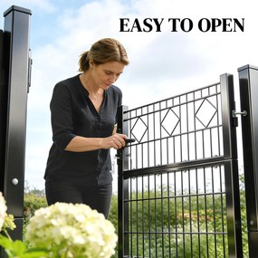 Outsunny Furtka ogrodowa z ocynkowanego metalu z klamką, zamkiem i kluczami 100 x 131 cm, ciemnoszara | Aosom PL