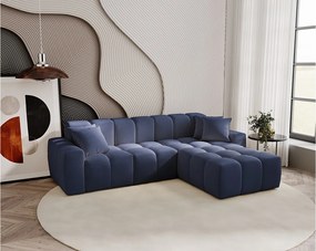 Emporius Napoli narożnik do salonu - gruba pianka, miękki narożnik w nowoczesnym stylu - prawostronny, tkanina aksamitna, niebieski (Komodo 50)