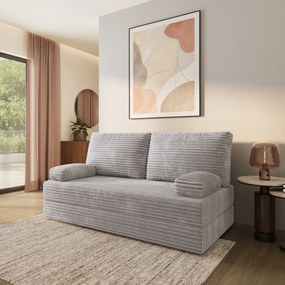 Masseno Sofa piankowa SILAR z funkcją spania, Kanapa z pianki do salonu, Bezmontażowa, Tkanina sztruksowa – Jasnoszary TILIA 86