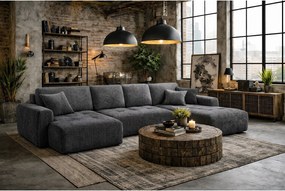 Narożnik w kształcie U z funkcją spania i pojemnikiem Ivo U, tkanina sztruksowa Poso, Szary