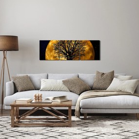 Obraz księżyca i sylwetki (z zegarem) (90x30 cm)