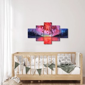 Obraz - Pojawienie się kosmicznych koni nad jeziorem, akwarela (125x70 cm)