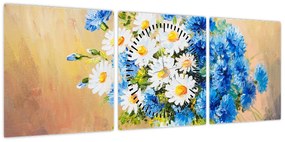 Malowany obraz wazonu z kwiatami (z zegarem) (90x30 cm)