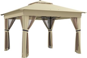 Outsunny Pawilon 3,3x3,3m Wodoodporny Pop-up Składany Pawilon z LED, Podwójny Dach, Moskitiera 4 Ścianki Torba | Aosom PL