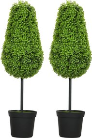HOMCOM Zestaw 2 Sztucznych Roślin Bukszpanowych 90 cm w Kształcie Łez, Sztuczne Rośliny w Donicy - Nowoczesna Dekoracja