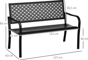Outsunny Metalowa ławka ogrodowa, 2-osobowa, z wzorem kwiatowym, odporna na warunki atmosferyczne, 127 x 63 x 83cm, Czarna
