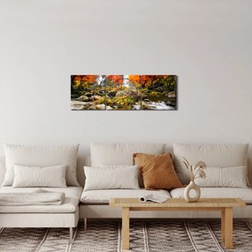 Obraz - Wodospady w pomarańczowym lesie (z zegarem) (90x30 cm)