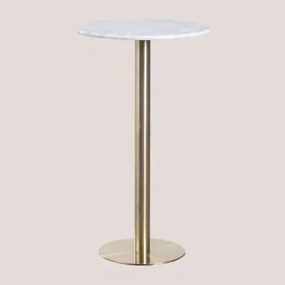 Wysoki, Okrągły Stolik Barowy Ø60 Cm Z Marmuru Cosmopolitan Biały Marmur Guangxi & Champagne Oro - Sklum