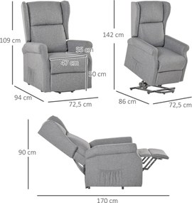 Fotel podnoszony z funkcją wstawania i leżenia kremowy szary idealny do salonu z tkaniny | Aosom PL