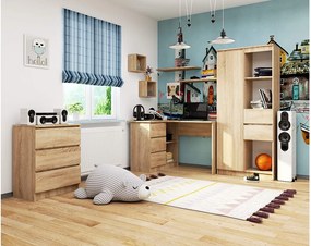 Biurko narożne AKORD B16 Dąb Sonoma 124 cm lewe 3 szuflady kolor Dąb Sonoma mat 2 półki 124x85x77 cm