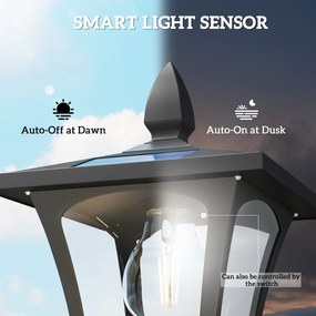 Outsunny Solarna lampa ogrodowa, odporna na warunki atmosferyczne, wysokość 160 cm, LED, 10 godz. oświetlenia, IP44, zewnętrzna, Czarna | Aosom PL