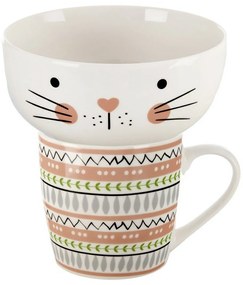Orion Porcelanowy kubek z miseczką Kot, 0,35 l